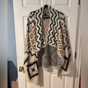 Sacred Threads Cream and Black Multi Color Patterned Poncho